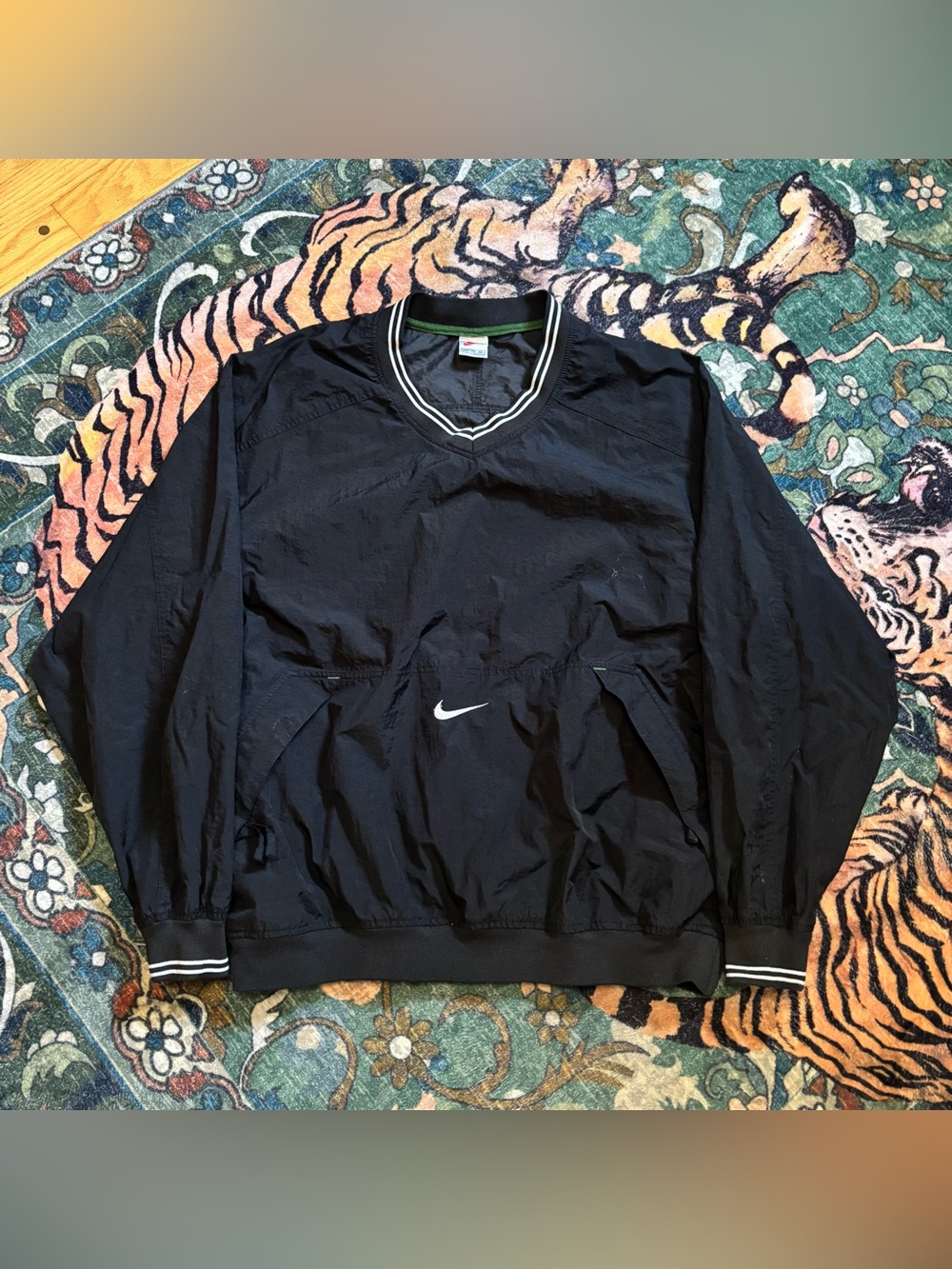 Vintage 90s Nike Windbreaker Jacket Pullover Center Swoosh Check Black XL